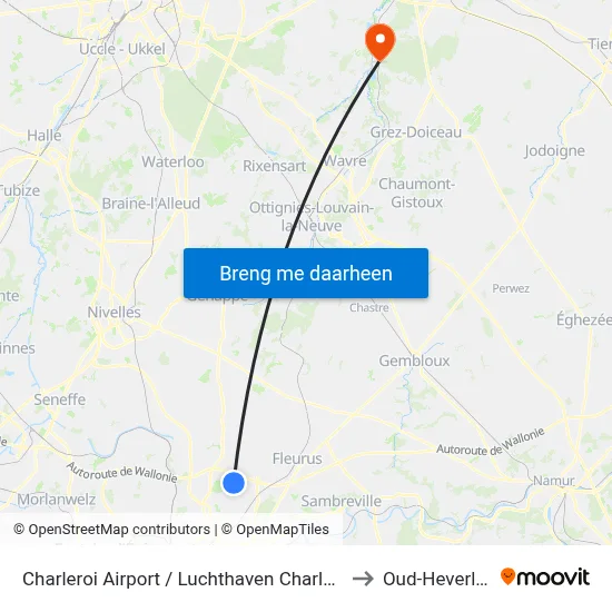 Charleroi Airport / Luchthaven Charleroi to Oud-Heverlee map