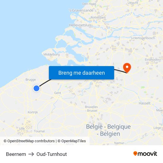 Beernem to Oud-Turnhout map