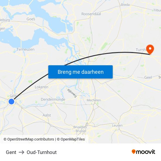 Gent to Oud-Turnhout map