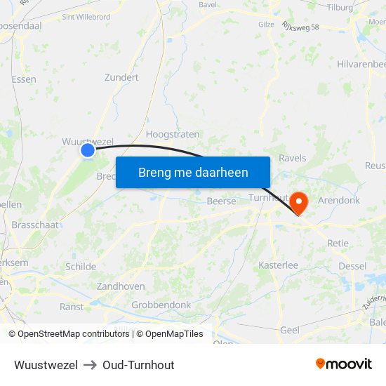 Wuustwezel to Oud-Turnhout map