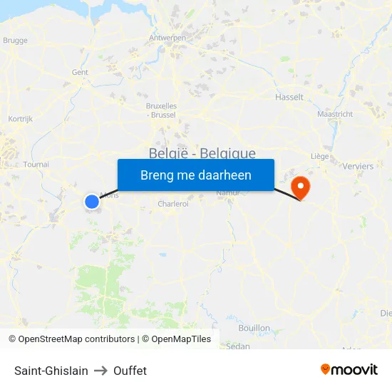 Saint-Ghislain to Ouffet map