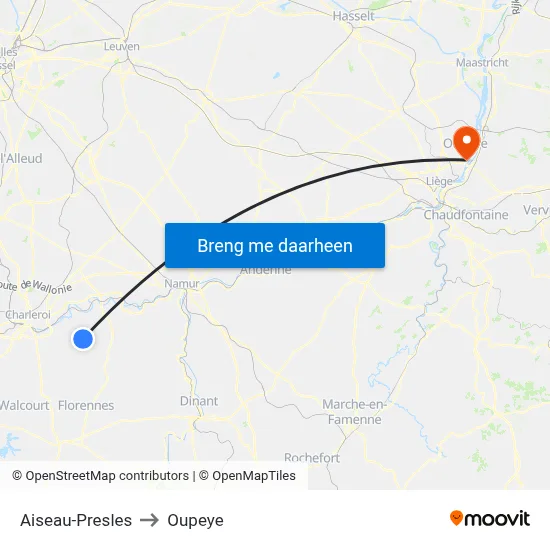 Aiseau-Presles to Oupeye map
