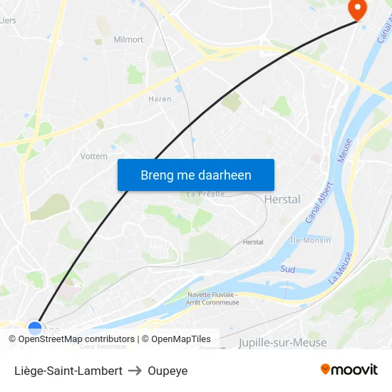 Liège-Saint-Lambert to Oupeye map