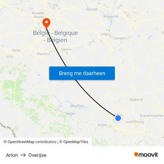 Arlon to Overijse map