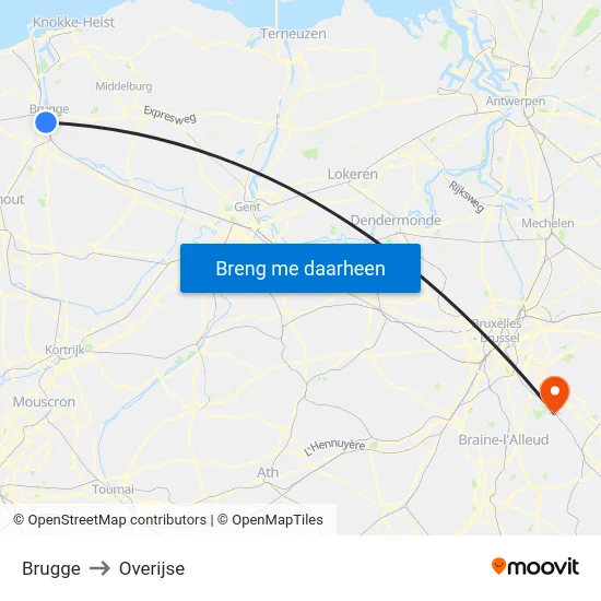 Brugge to Overijse map