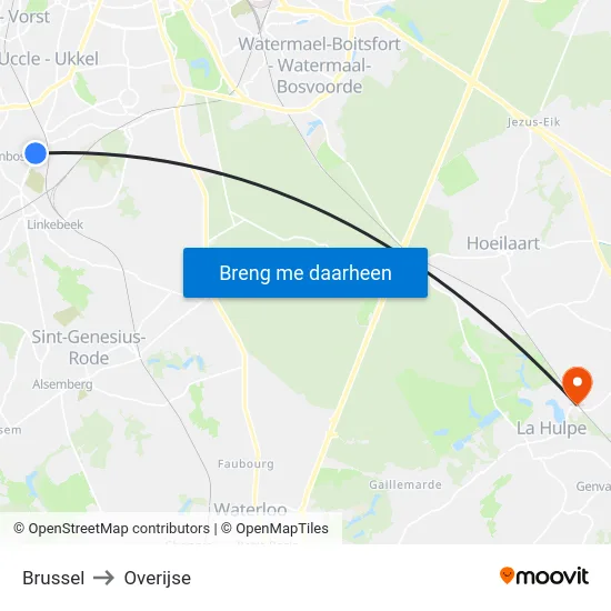 Brussel to Overijse map