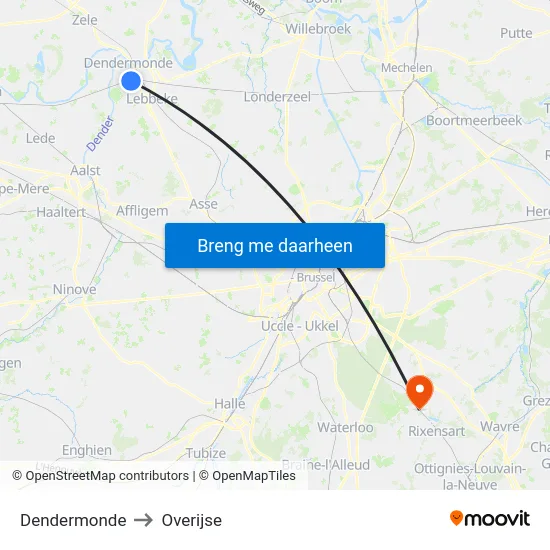 Dendermonde to Overijse map
