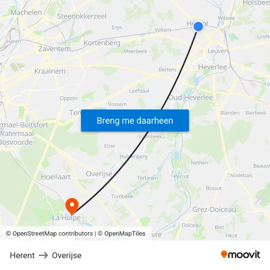 Herent to Overijse map