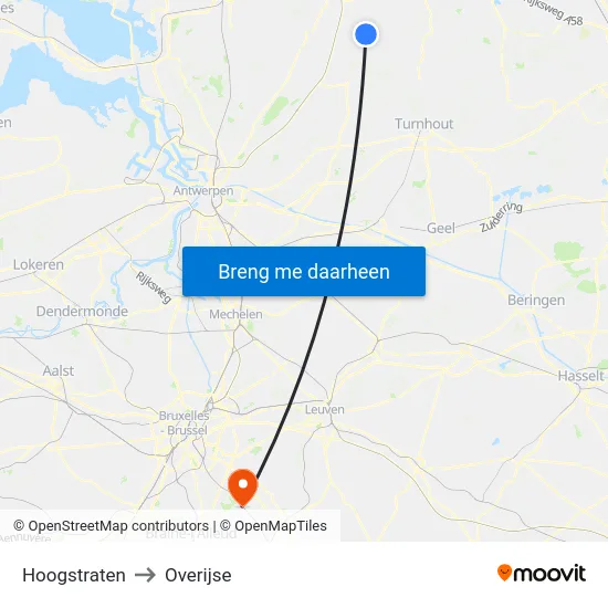 Hoogstraten to Overijse map