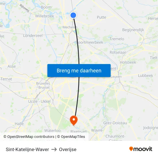 Sint-Katelijne-Waver to Overijse map