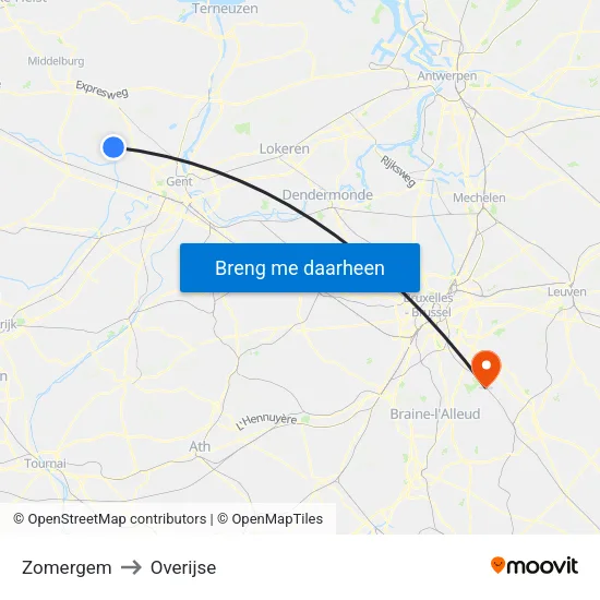 Zomergem to Overijse map