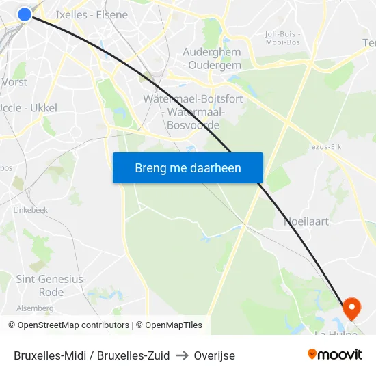 Bruxelles-Midi / Bruxelles-Zuid to Overijse map