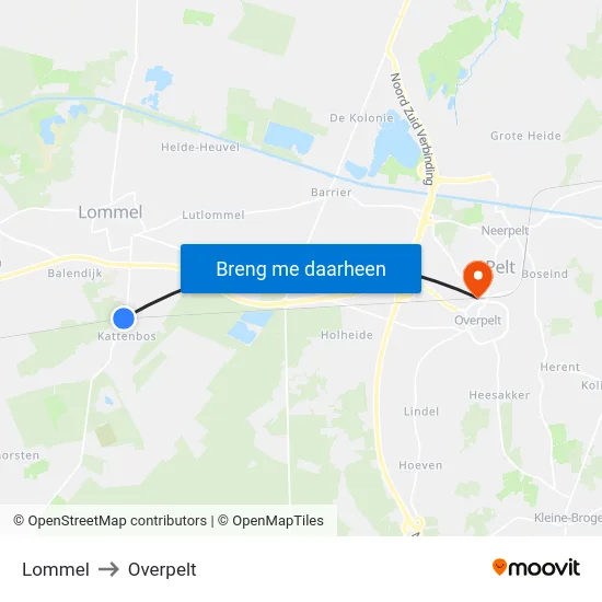 Lommel to Overpelt map