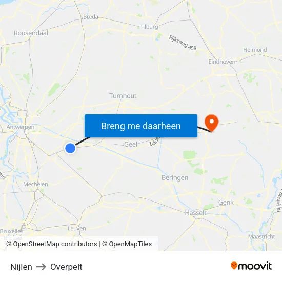 Nijlen to Overpelt map