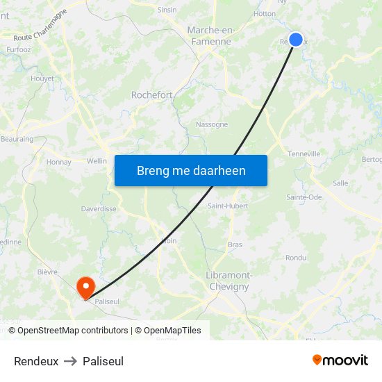 Rendeux to Paliseul map