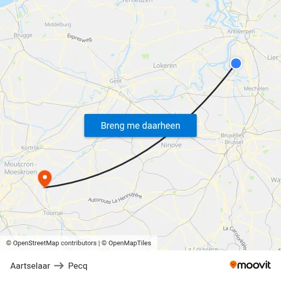 Aartselaar to Pecq map