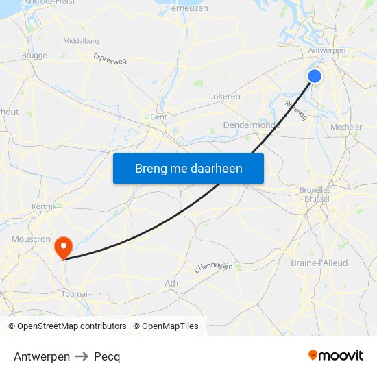 Antwerpen to Pecq map