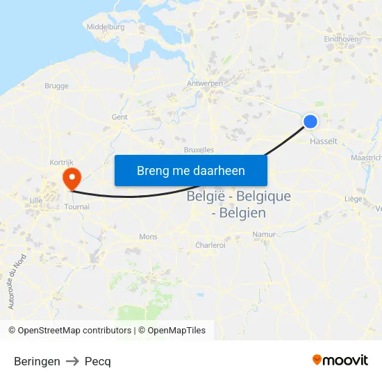 Beringen to Pecq map