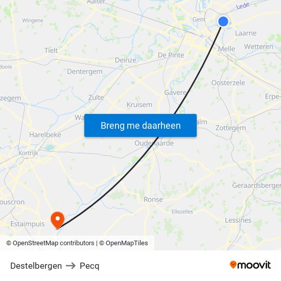 Destelbergen to Pecq map