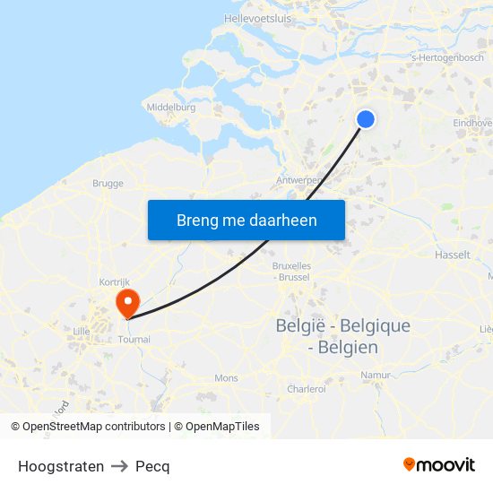 Hoogstraten to Pecq map