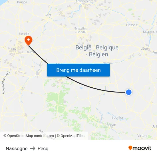 Nassogne to Pecq map