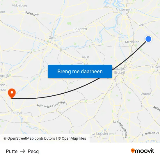 Putte to Pecq map