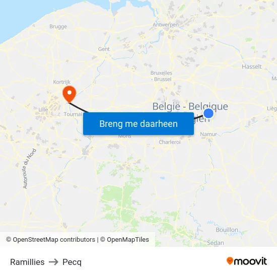 Ramillies to Pecq map