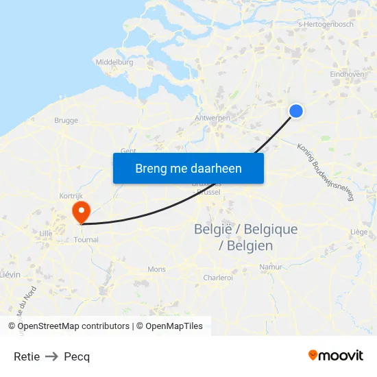 Retie to Pecq map
