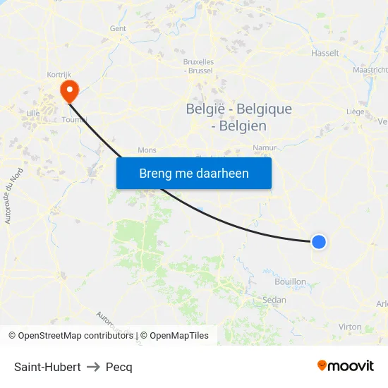 Saint-Hubert to Pecq map