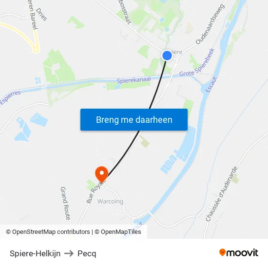 Spiere-Helkijn to Pecq map