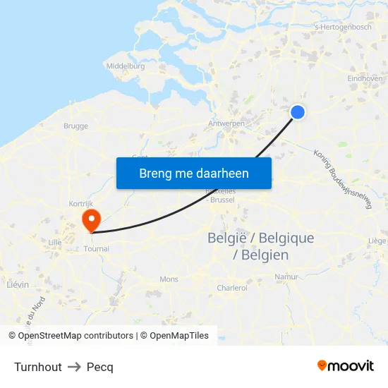 Turnhout to Pecq map