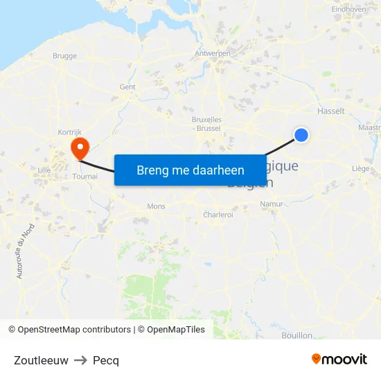 Zoutleeuw to Pecq map