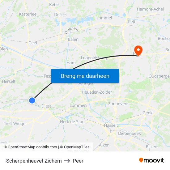 Scherpenheuvel-Zichem to Peer map