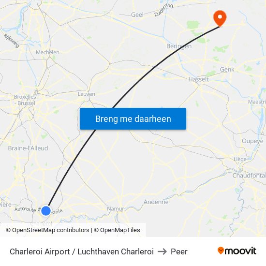 Charleroi Airport / Luchthaven Charleroi to Peer map