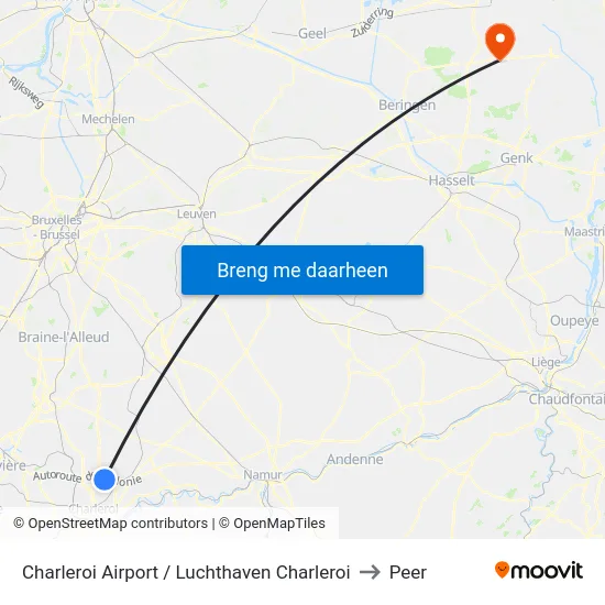 Charleroi Airport / Luchthaven Charleroi to Peer map