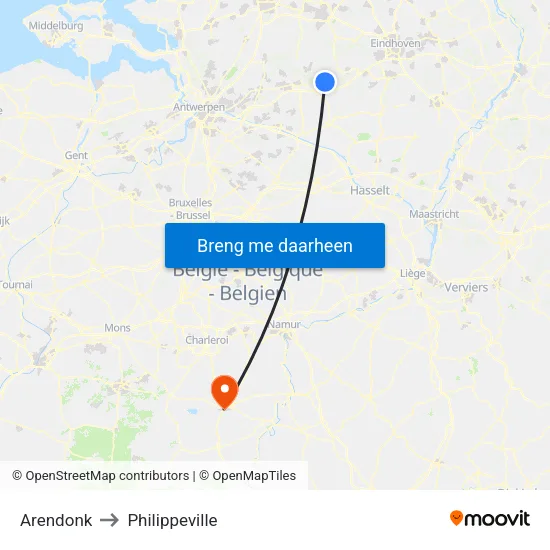 Arendonk to Philippeville map
