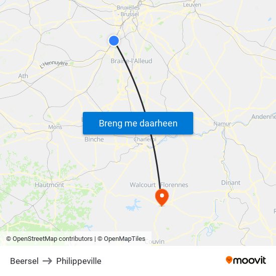 Beersel to Philippeville map