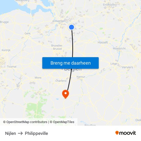 Nijlen to Philippeville map