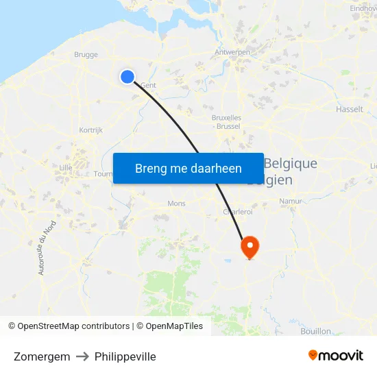 Zomergem to Philippeville map
