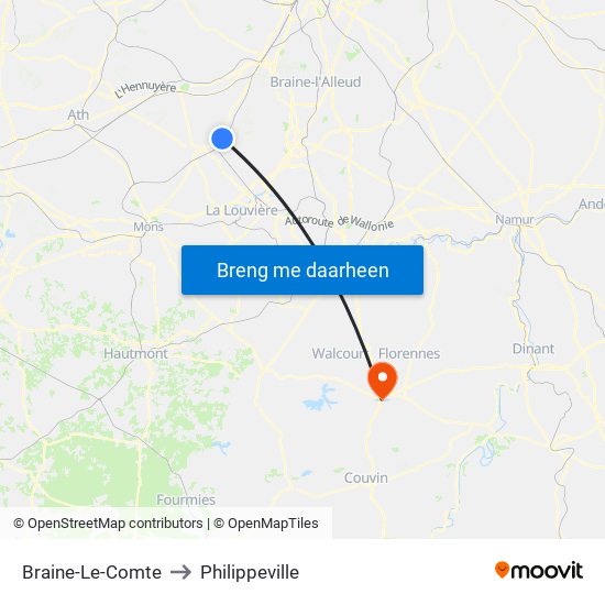 Braine-Le-Comte to Philippeville map