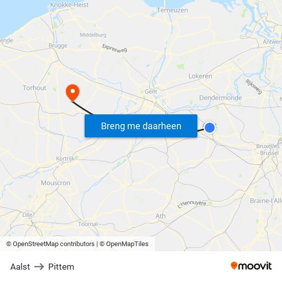 Aalst to Pittem map