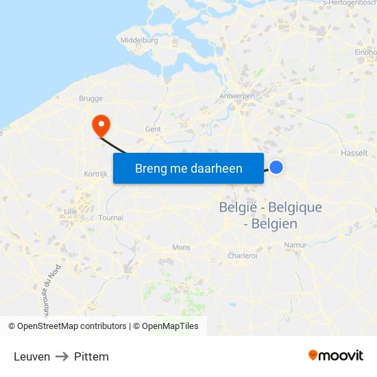 Leuven to Pittem map