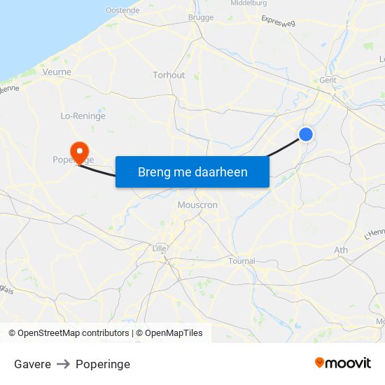 Gavere to Poperinge map