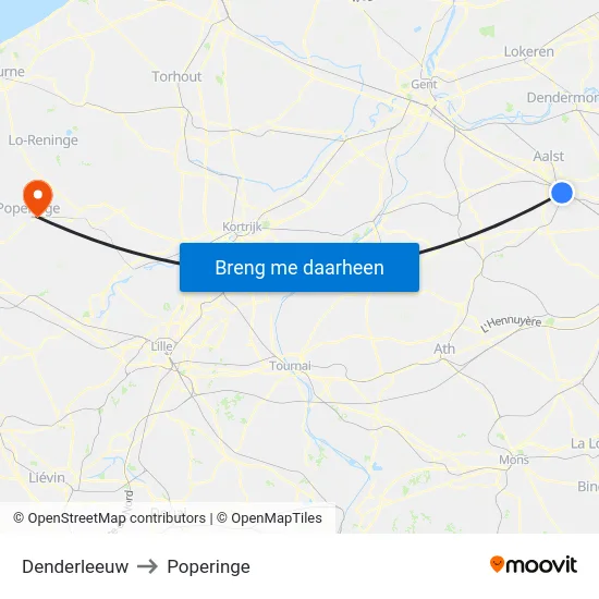 Denderleeuw to Poperinge map