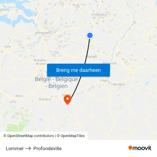 Lommel to Profondeville map
