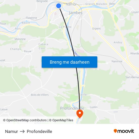 Namur to Profondeville map