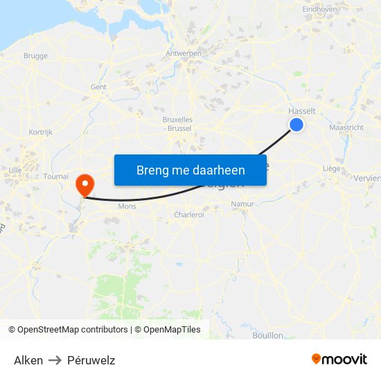 Alken to Péruwelz map