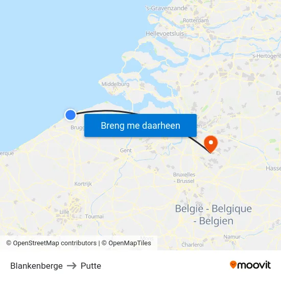 Blankenberge to Putte map