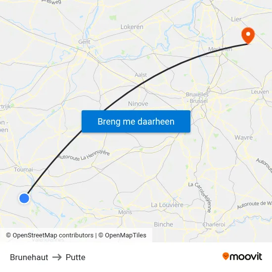 Brunehaut to Putte map
