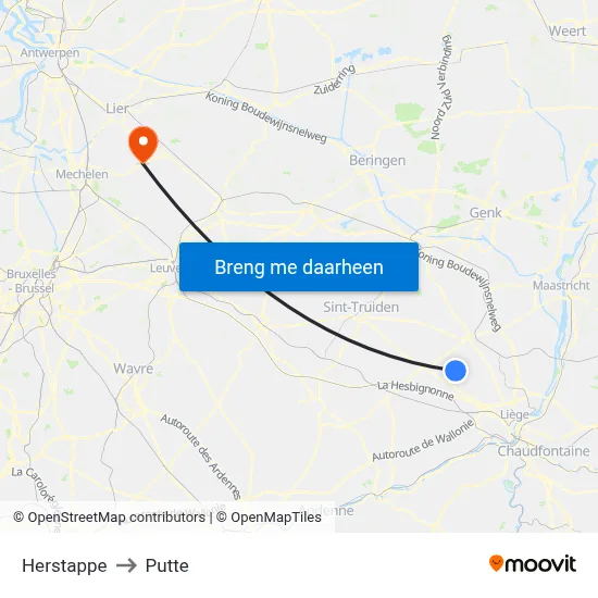 Herstappe to Putte map